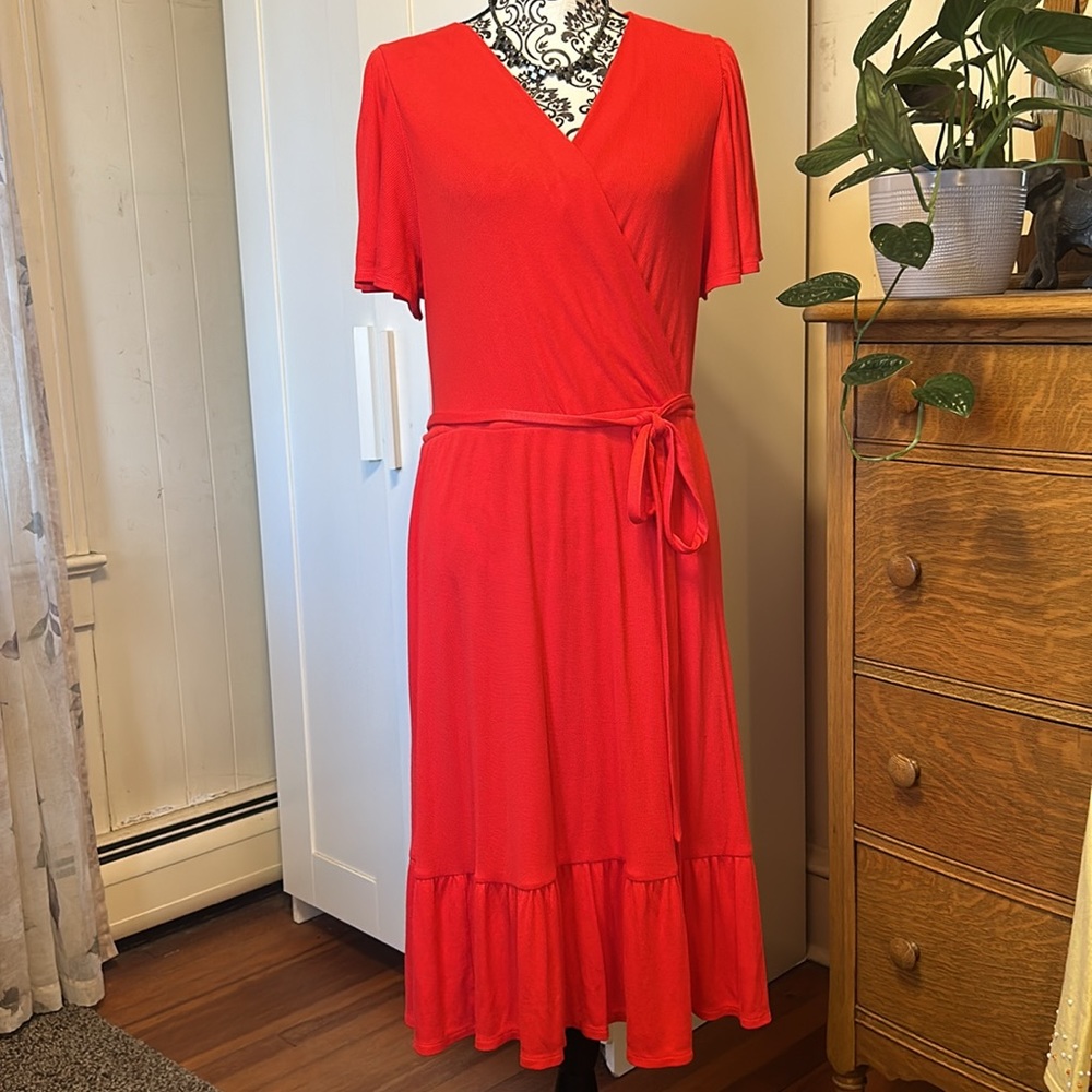 New with Tags Lane Bryant Red Ruffle Sleeve Tiered Wrap Dress Size 22 - Picture 2 of 11